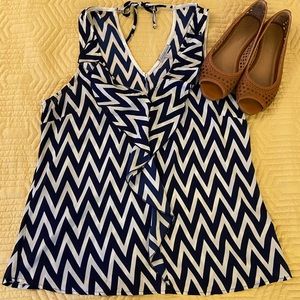 Navy Blue & White Chevron Ruffle Tank